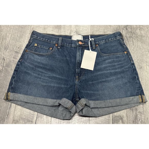 Everlane Shorts Womens 32 Denim Cuffed Organic Cotton High Waist‎ Whiskered NEW - Picture 1 of 10
